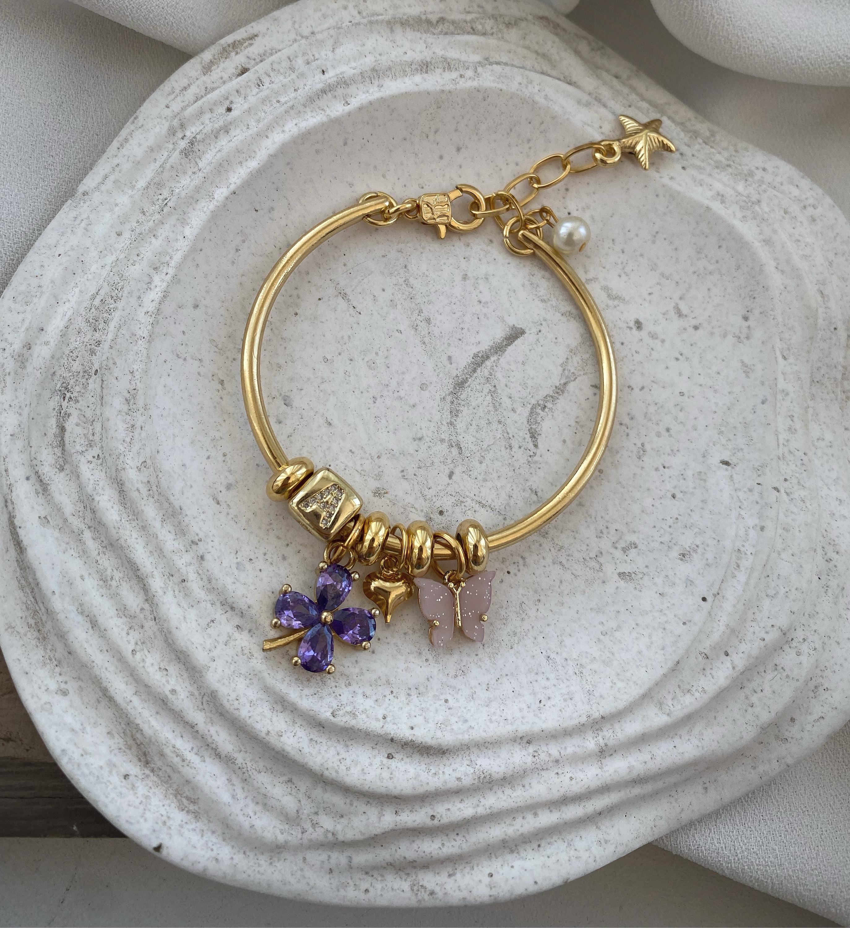 【BLACKPURPLE】Clover cubic bracelet Purple Love Sparkly Purple Clover Gold Plated Zircon Cube