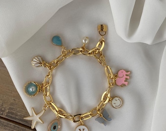 Handgefertigtes Meeres Charm Armband: Personalisierter Anfangsbuchstabe Schmuck