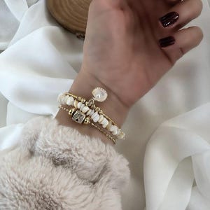 Gold Plated Charm Bracelet,Pearl bracelet,Letter bracelet,Natural stone Bracelet,Valentine&#39;s day gift,Mother&#39;s day gift