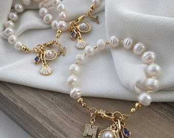 10mm Freshwater Pearl Bracelet: Elegant Charm Bracelet