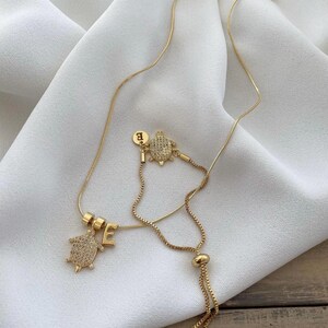 Conjunto de collar y pulsera con dije de tortuga de circonita bañada en oro, colección de joyas personalizadas de 2 piezas