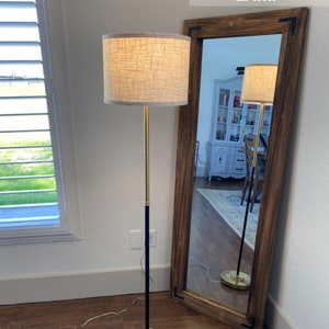 Modern Floor Lamp, Drum Shade, Floor Lamp, Mid-Century Standing Lamp, Brass Finish Floor lamp