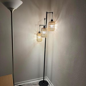 3 Lights Rattan Floor Lamps | Standing Lamp | Tall Floor Lamp | Unique Floor lamp | Led Floor Lamp | Torch Floor Lamp | Bedroom Floor Lamp