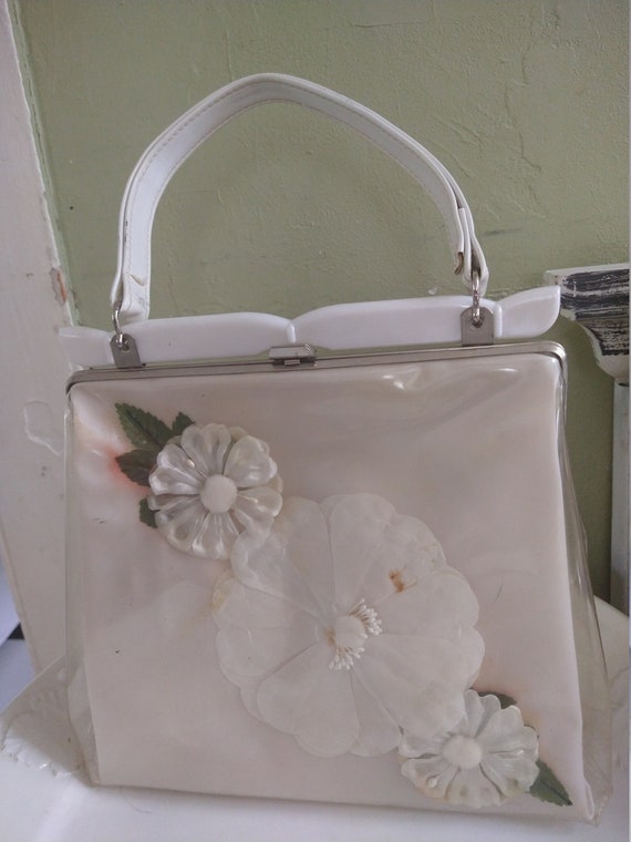 Vintage 1950's Clear Flowered Metal Frame Handbag - image 2