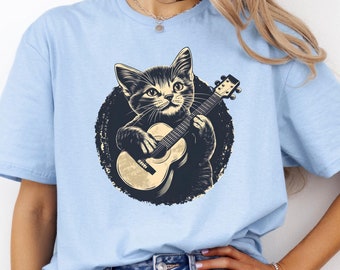 Kitten Ukulele Graphic Tee: Vintage Music Lover Shirt