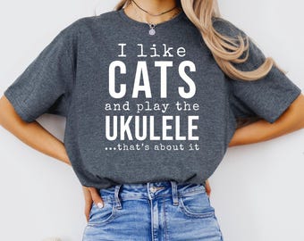 Cat Lover Ukulele Player Shirt: Funny Unisex Softstyle Tee
