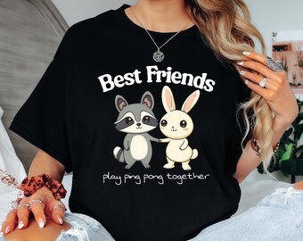 Camiseta gráfica divertida de ping pong con mapache, regalo para mejores amigos