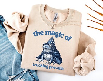 Sweat-shirt camionneur Wizard Frog : imprimé animal rétro, cadeau drôle de chauffeur de camion