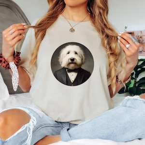 Old English Gentleman Unisex Graphic T-Shirt, English Sheepdog Mom Gift, Sheepdog Parent Shirt, Funny Pet Portrait Tee, Animal Lover Gift