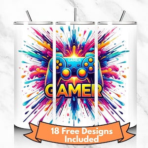 Game Controller Tumbler Wrap, 20oz Skinny Sublimation PNG, Gamer Tumbler Design, Digital Download for 20oz Tumblers