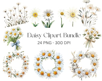 Watercolor Daisy Clipart, Floral PNG, Spring Flower (Digital Download)