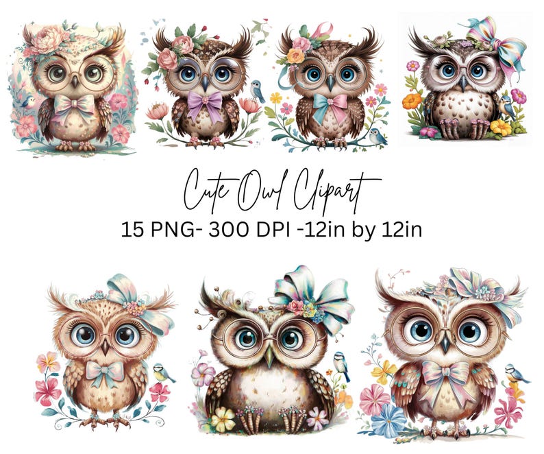 Cute Owl Clipart | Whimsical Owl PNG With Glasses (digital Download) - Etsy