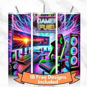 Gaming Tumbler Wrap, 20 oz Sublimation Design, Digital Download PNG, Gamer Tumbler Art for Kids, PC Gaming, Video Game Skinny Tumbler