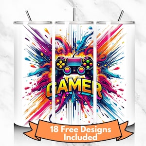 Game Controller Tumbler Wrap, 20oz Skinny Gamer Tumbler, Sublimation Design, Digital Download for Tumblers, Tumbler Wrap PNG
