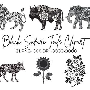 Zwarte safari toile clipart, babyshower toile de jouy-illustraties, chinoiserie jungle dieren, commercieel gebruik, png PNGEgg