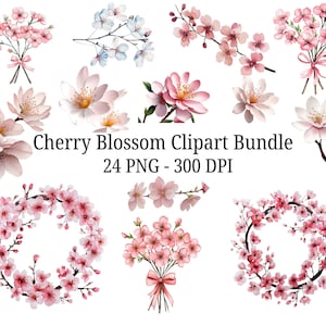 桜のクリップアート、水彩花のPNG、桜の春の花、商用利用のためのデジタルダウンロード