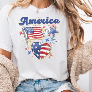 Cute America 4th of July Shirt, Red White Blue Fireworks Tee, Patriotic Stars and Flags T-Shirt, Summer Holiday Shirt