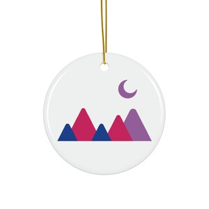 Ceramic Ornament, LGBT Pride Decor, Bisexual Flag Colors, Mountain and Moon, LGBTQ+ Gift, Rainbow Pride Ornament,
