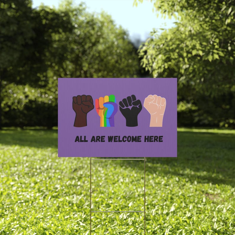Handmade Inclusive Signs Inclusive Plastic Yard Sign - 'all Are Welcome Here' Message, LGBTQ+ ...