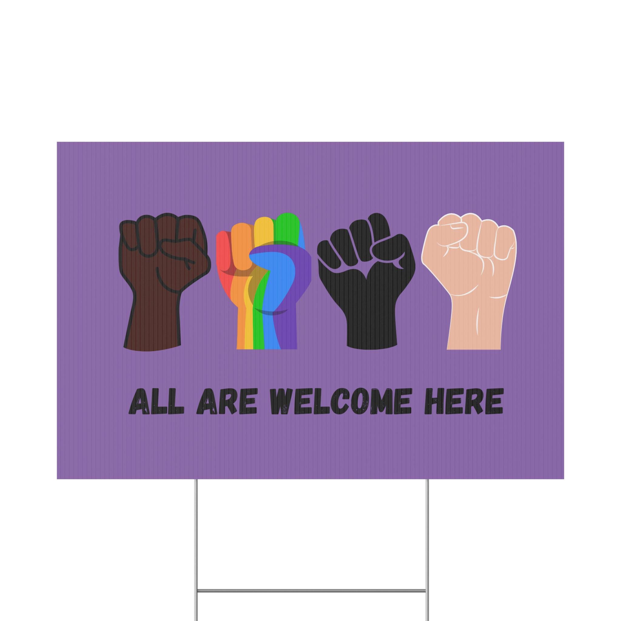 Inclusive Plastic Yard Sign - 'all Are Welcome Here' Message, LGBTQ+ ...