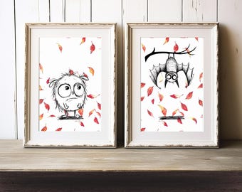 Fuzzy & Batty’s Autumn Surprise - "Creepie's First Autumn" Falloween Series - Digital Prints