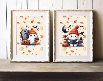 Coffee and Light Reading - "Everyday Ghosties" Falloween Series - Digital Prints