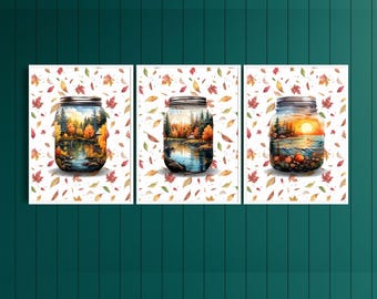 Autumn Lakescape - Three-Panel Wall Art Series  - Digital Prints
