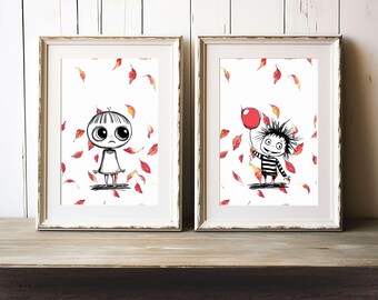 The smol ones go outside! - "Creepie's First Autumn" Falloween Series - Digital Prints