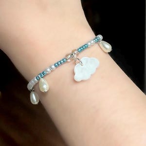 Cloudy With A Chance of Pearls - Beaded Stretch Bracelet with Charms