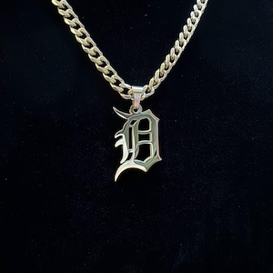Colar de ouro Detroit D, colar Detroit Tigers, colar de ouro com corrente de beisebol, Detroit D, presente para ele, pingente D - presente de dia dos pais