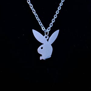 Silver Playboy Bunny Necklace - Minimalistic - 22&quot; Silver Necklace, Unisex - Gift for Her
