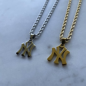 Collar de los Yankees de Nueva York, collar de cuerda Ny de oro y plata, colgante Ny, Yankees de Nueva York, collar de béisbol, collar de letras de NY, regalo del Día del Padre