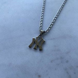 Collar de Plata NY, Collar de Cuerda de Plata NY, Collar Ny, Colgante NY, Collar Nueva York, Béisbol, Collar de Letras, Nyc, Regalo del Día del Padre