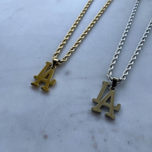 Collar de los Dodgers de Los Ángeles, collar de cuerda de oro y plata, collar de Los Ángeles, colgante de Los Ángeles, Dodgers, collar de béisbol, Los Ángeles, regalo del Día del Padre