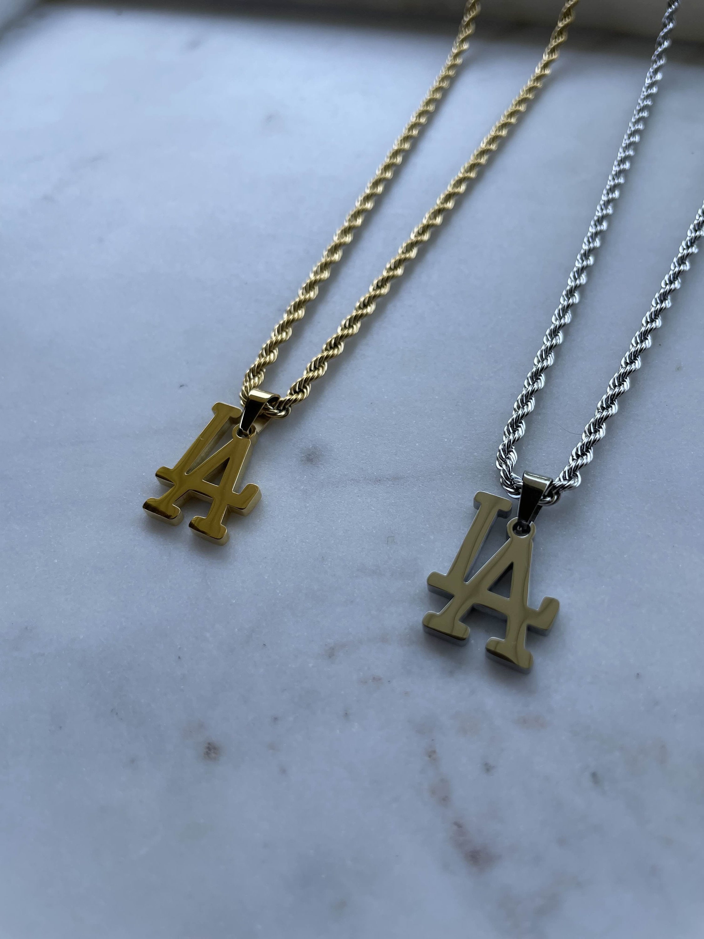 LA Dodgers Necklace, Gold & Silver La Rope Necklace, La