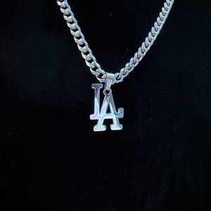 Collar de plata de Los Ángeles, collar cubano de plata de Los Ángeles, collar de Los Ángeles, colgante de Los Ángeles, collar de béisbol de los Dodgers de Los Ángeles - Regalo del Día del Padre
