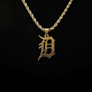 Collar con la D de Detroit, collar con la D de cuerda dorada, collar con la D, collar con la D de los Tigres de Detroit, cadena de béisbol dorada, regalo para el Día del Padre.