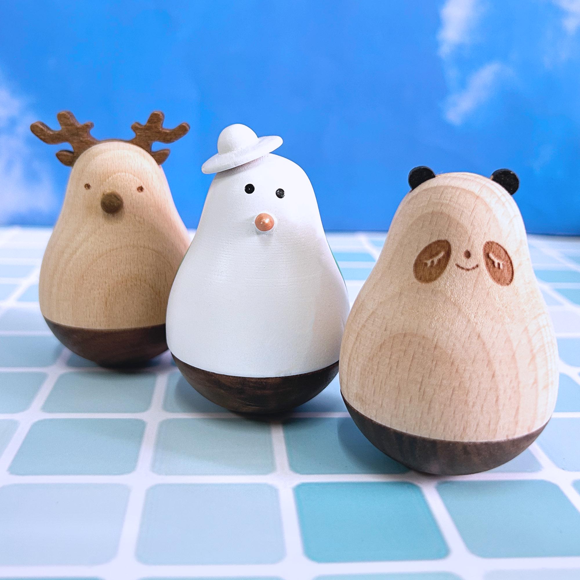 Children's Wooden Roly Poly,wooden Elk/panda/bird/cat Roly-poly Toy ...