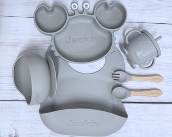 Baby Silicone Food Grade Set,Anti Drop Tableware With Suction Cup,Cartoon Weaning Set for Toddler Baby Kids,Baby Training Tableware.