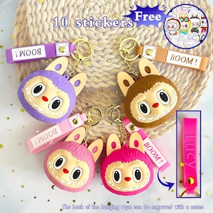 Labubu Monster Silicone Keychain Bag,Labubu Keyring,4 Colors Labubu Bag Charm,Gift for Labubu Lovers,Labubu Keychain Phone Charm Accessory