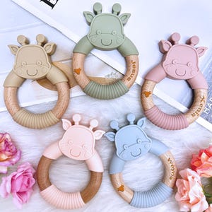 Personalized Soothing Cow,Name Engrave Baby Shower Gift,Sensory Toy,Easter Toy for Newborn,Wooden Ring,Toy Rattle,Special Baby Toy