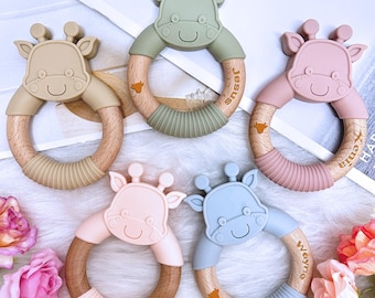 Personalized Soothing Cow,Name Engrave Baby Shower Gift,Sensory Toy,Easter Toy for Newborn,Wooden Ring,Toy Rattle,Special Baby Toy