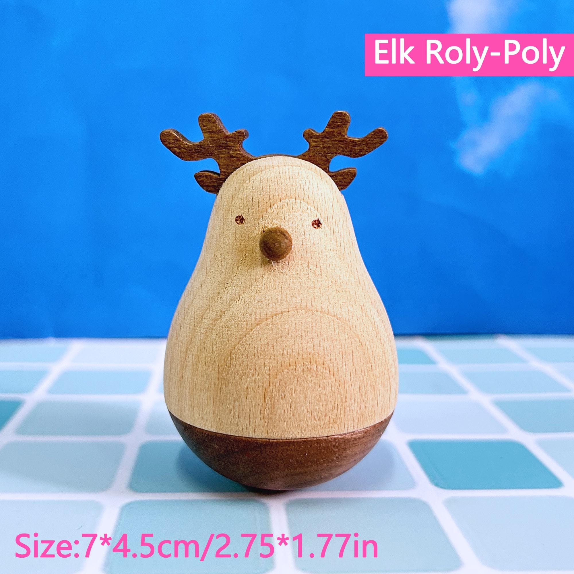 Children's Wooden Roly Poly,wooden Elk/panda/bird/cat Roly-poly Toy ...