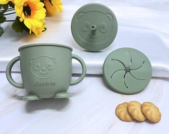 Customized Name Silicone Water Cup,Baby Snack Cup,Personalized Leak-Proof Training Cup With Handles,Baby Shower Gifts,Silicone Straw Cup