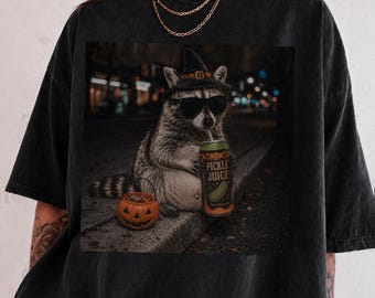 Halloween Pregnancy Shirt, Funny Pregnant Racoon Pickle Juice Craving Tee, Pumpkin Halloween Reveal Announcement Tshirt,  Spooky Humor Gift