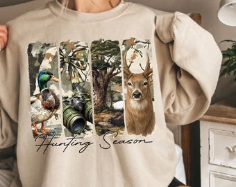 Bluza z nadrukiem "Sezon myśliwski", koszula kempingowa "Preppy" dla miłośników polowań, bluza z nadrukiem "Łuk w kamuflażu", prezent na polowanie na kaczki i jelenie