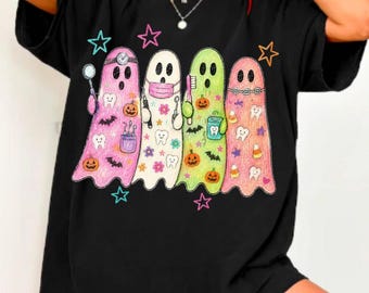 Dental Team Halloween Shirt, Dentist Hygienist Assistant Orthodontist Ghost Tee, Spooky Dental Office Shirt, Preppy Ghost Group Gift