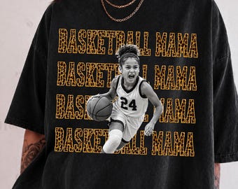 Custom Leopard Basketball Mom Shirt, Personalized Photo Basketball Mama Tee, Trendy Leopard Sports Mama Tshirt, Game Day Gift