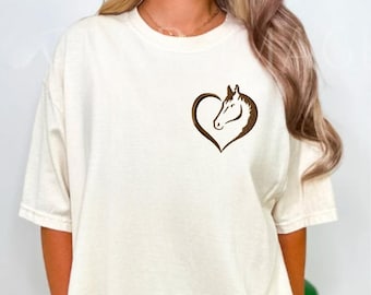 Shirt Horse Heart Comfort Colors®, cadeau paardenliefhebber, leuke retro hippische cowgirl ronde hals, T-shirt countrygirl-dier