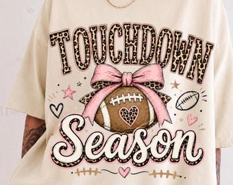 Leopard Football Touchdown Season Shirt, Preppy Coquette Football Tshirt,  Girly Doodle Fall Tee, Football Mom GIft